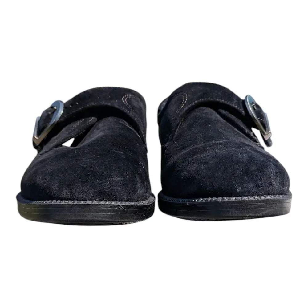 Hush Puppies Bounce Black Suede Monk Strap Loafers Shoes Mens 8.5 Comfort Classy